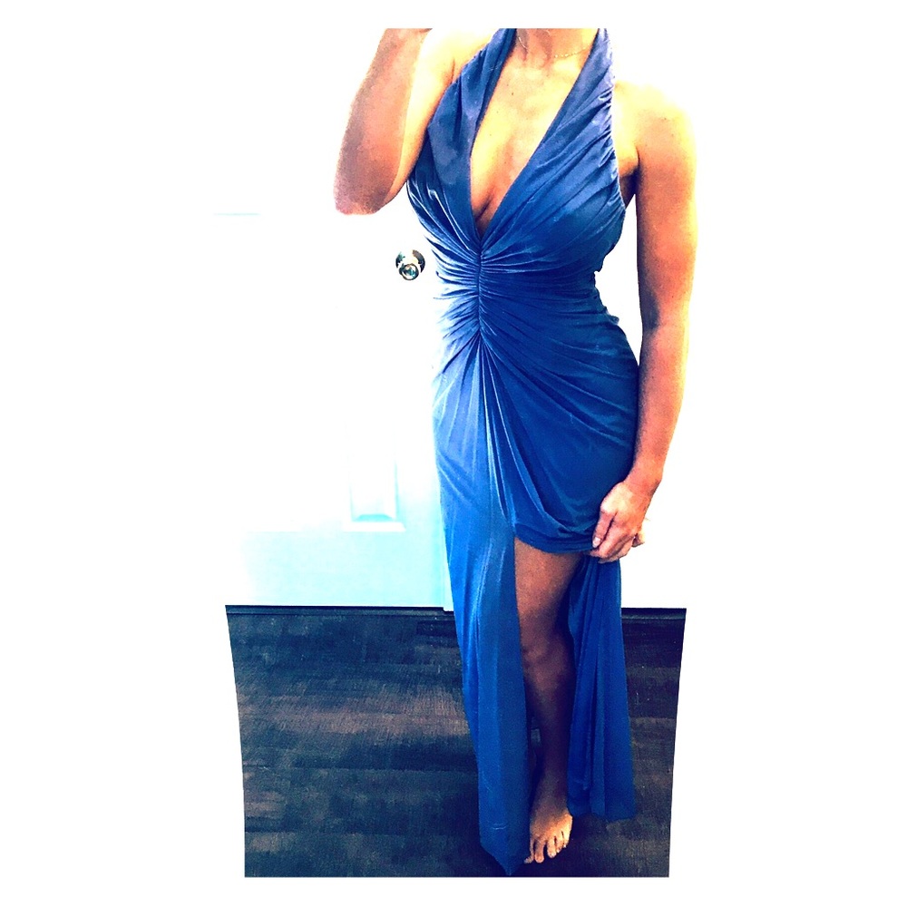 Floor length Long Formal Gown w/ Rouching & Slit